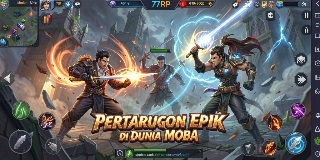 Tampilan gameplay MOBA yang mendebarkan di 77RP.