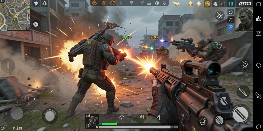Tampilan seru pertempuran dalam A7777 dengan gameplay TPS yang mendebarkan.