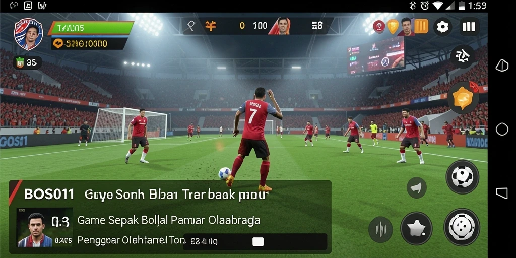 Screenshot gameplay BOS01 menunjukkan aksi sepak bola yang mendebarkan.