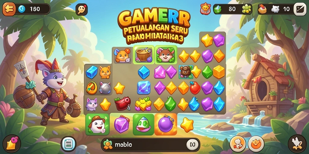 GAMERP menampilkan gameplay Match-3 yang menarik dengan warna-warni cerah.