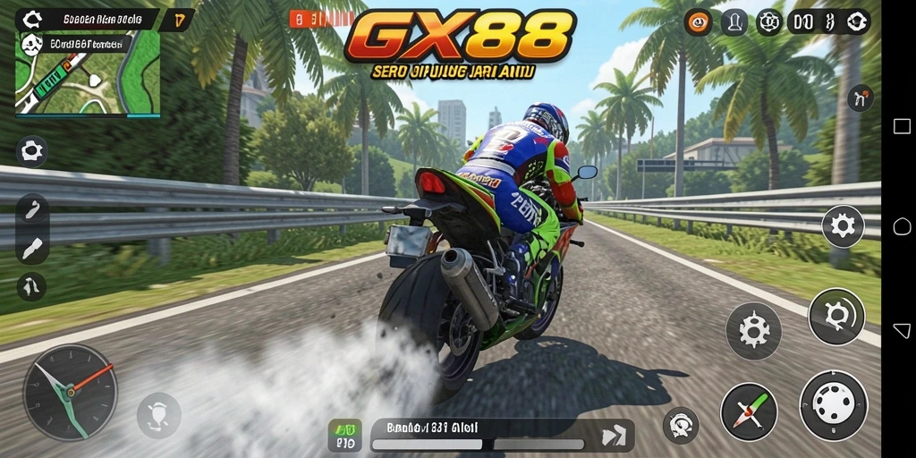Gameplay seru balap sepeda motor yang mendebarkan.