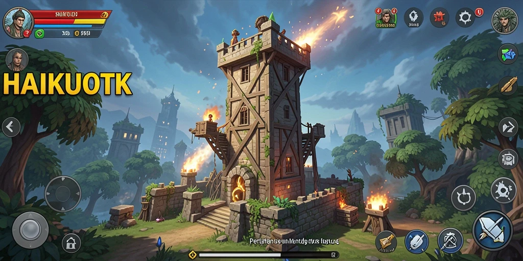 Tampilan gameplay menara yang menantang dan seru di HAIKUOTK.