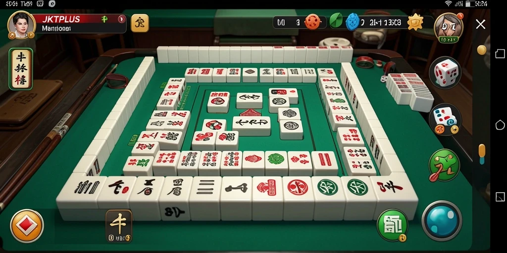 Tampilan gameplay menarik dari JKTPLUS dengan ubin Mahjong.