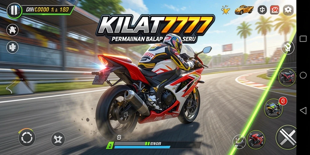 Tampilan gameplay balap motor yang mendebarkan di KILAT777.
