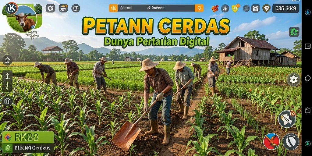 Screenshot gameplay RK88 menunjukkan aktivitas pertanian yang seru dan interaktif.