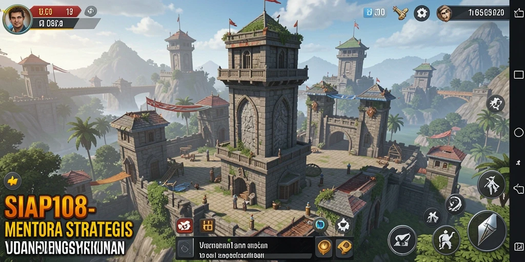 Tampilan gameplay SIAP108 dengan menara mempertahankan kerajaan dari serangan musuh.