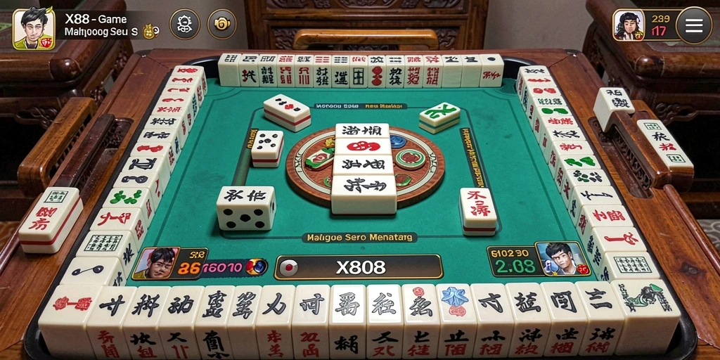 Screenshot X88 menampilkan gameplay Mahjong yang menarik dan seru.